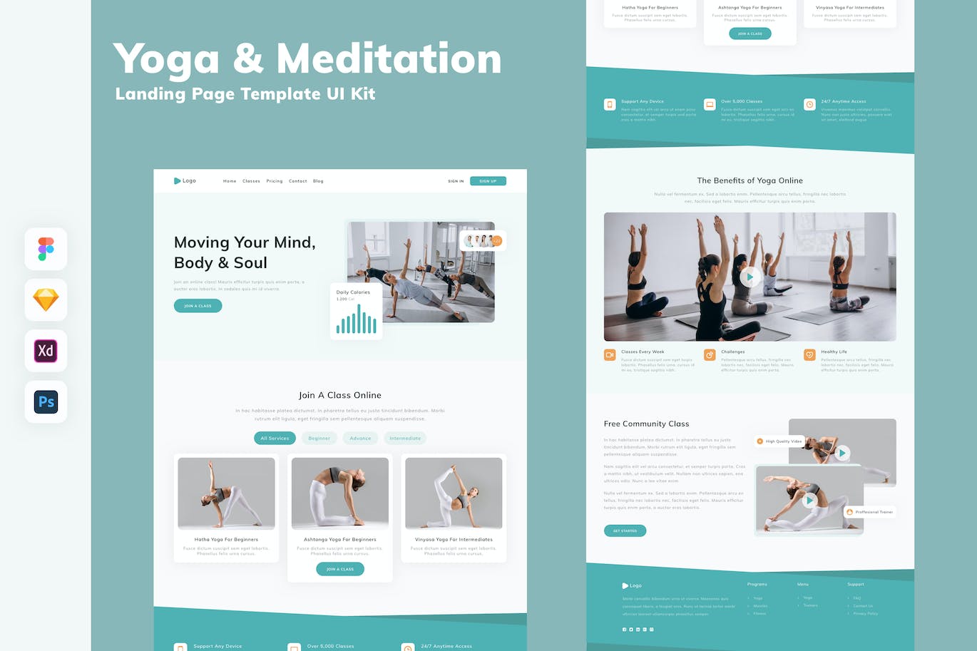 瑜伽冥想网站着陆页模板UI套件 Yoga & Meditation Landing Page Template UI Kit APP UI 第1张
