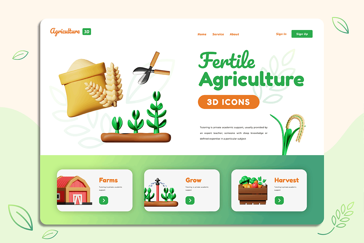 农业农场元素3D图标 Cubicle – Agriculture 3D Icons 图标素材 第8张
