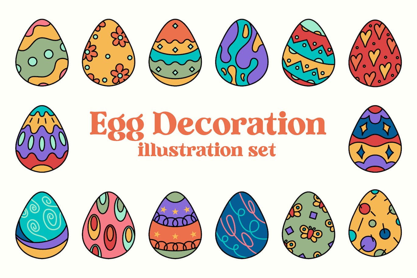 鸡蛋装饰插画集 Eggs Decoration Illustration Set APP UI 第1张