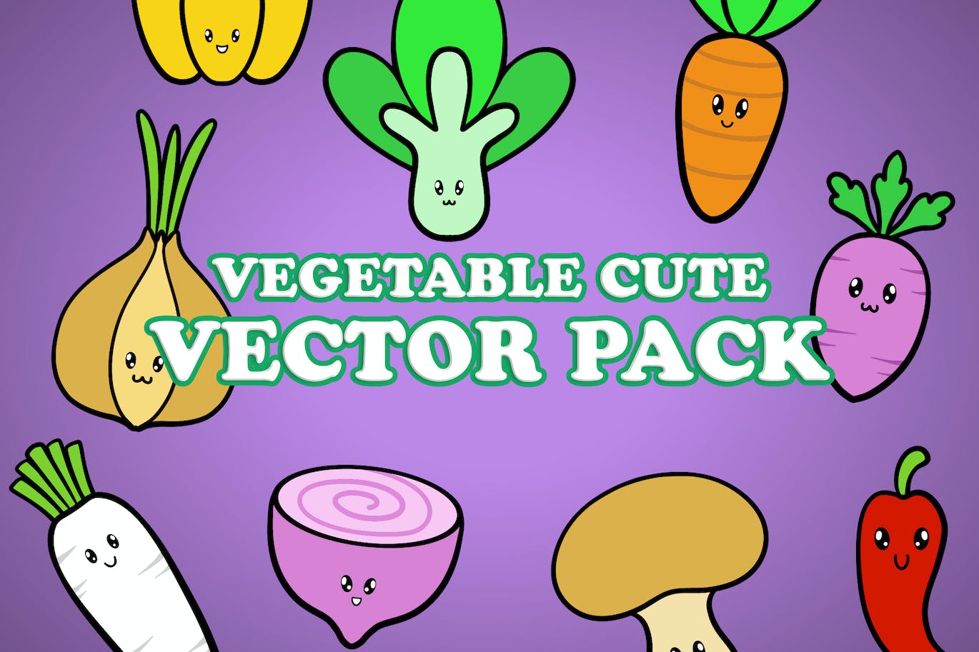 可爱的蔬菜角色插画素材 Cute Vegetable Character Illustration Pack 设计素材 第1张