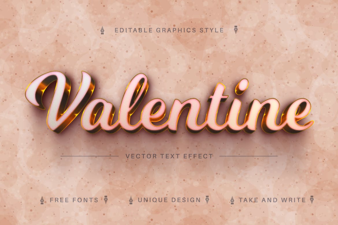 情人节亮金色矢量文字效果字体样式 Valentine Gold – Editable Text Effect, Font Style 插件预设 第5张