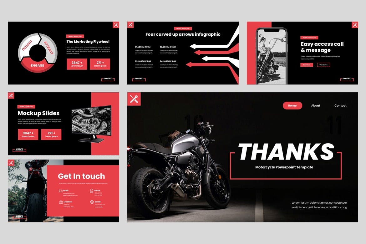 摩托车改装派对谷歌幻灯片素材 Modife – Motorcycle Google Slides Template 幻灯图表 第4张