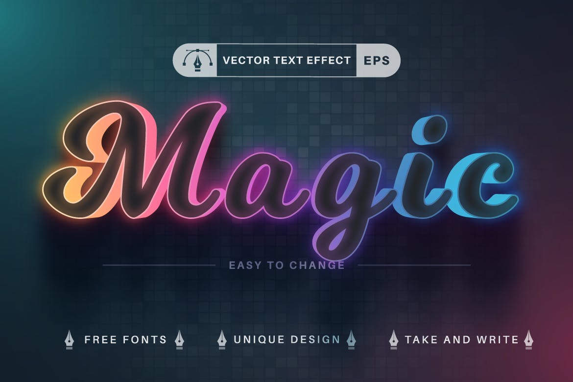 10种渐变彩虹矢量文字效果字体样式 Set 10 Rainbow Editable Text Effects, Font Styles 插件预设 第8张