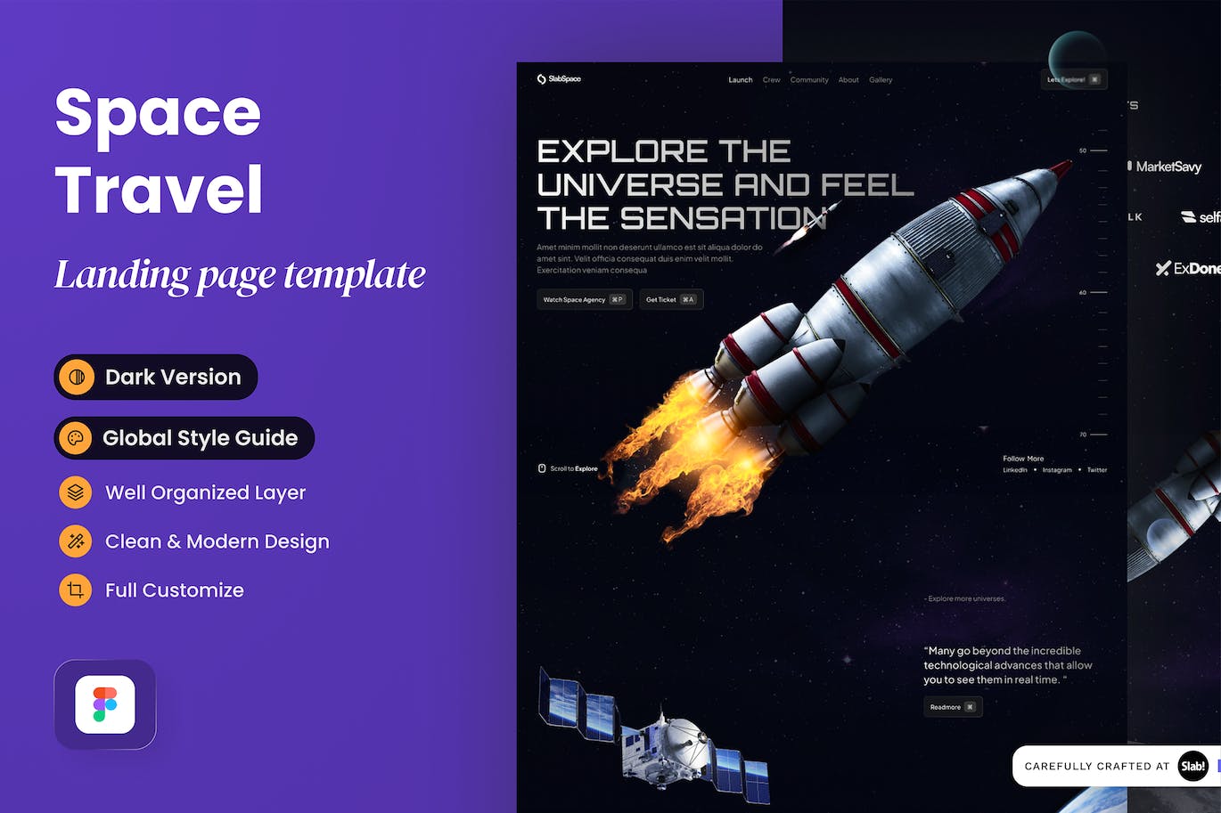 太空旅行网站着陆页设计模板 Slabspace – Space Travel Landing Page APP UI 第1张
