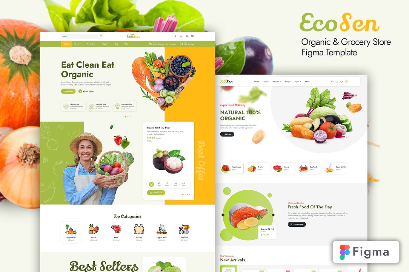 有机商店电子商务网站布局UI设计fig模板 EcoSen – Organic Store eCommerce Figma Template APP UI 第1张