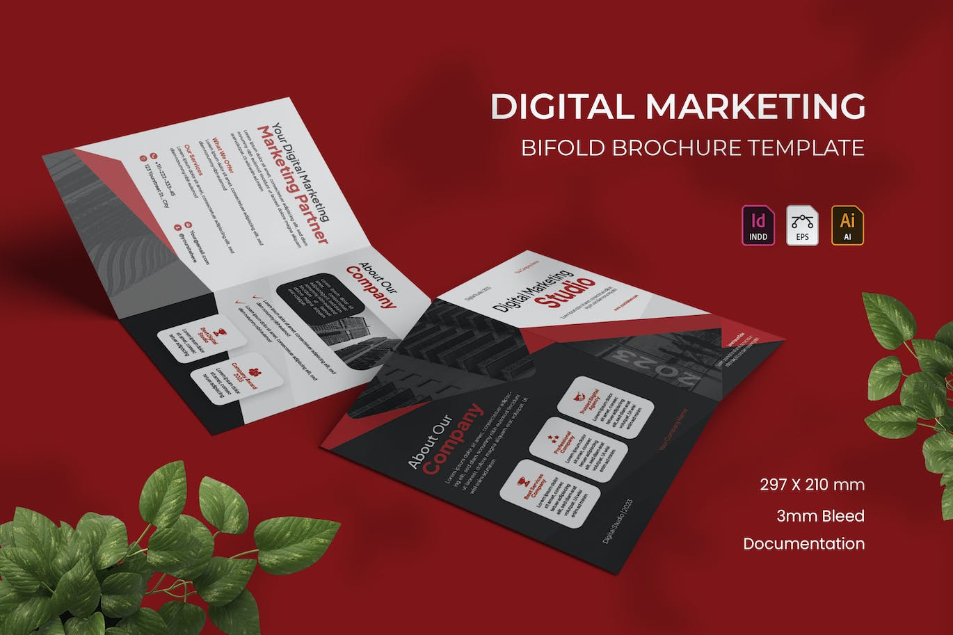 数字营销双折小册子设计模板 Digital – Bifold Brochure 设计素材 第1张