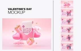 3D元素情人节概念样机图psd素材 Set Valentine’s Day Concept Mockup