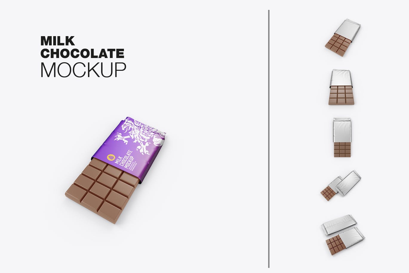 光亮的巧克力棒设计包装样机图 Set Glossy Chocolate Bar Mockup 样机素材 第1张