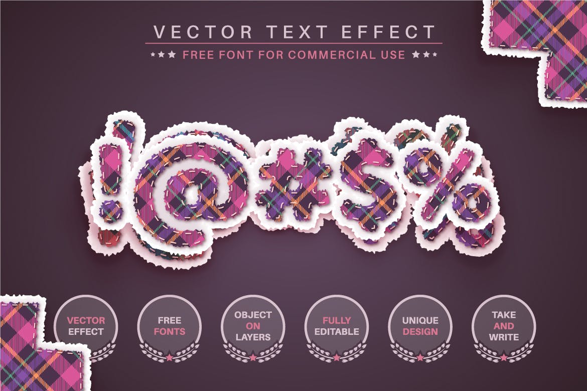 布料格纹纸张矢量文字效果字体样式 Paper Tartan – Editable Text Effect, Font Style 插件预设 第3张