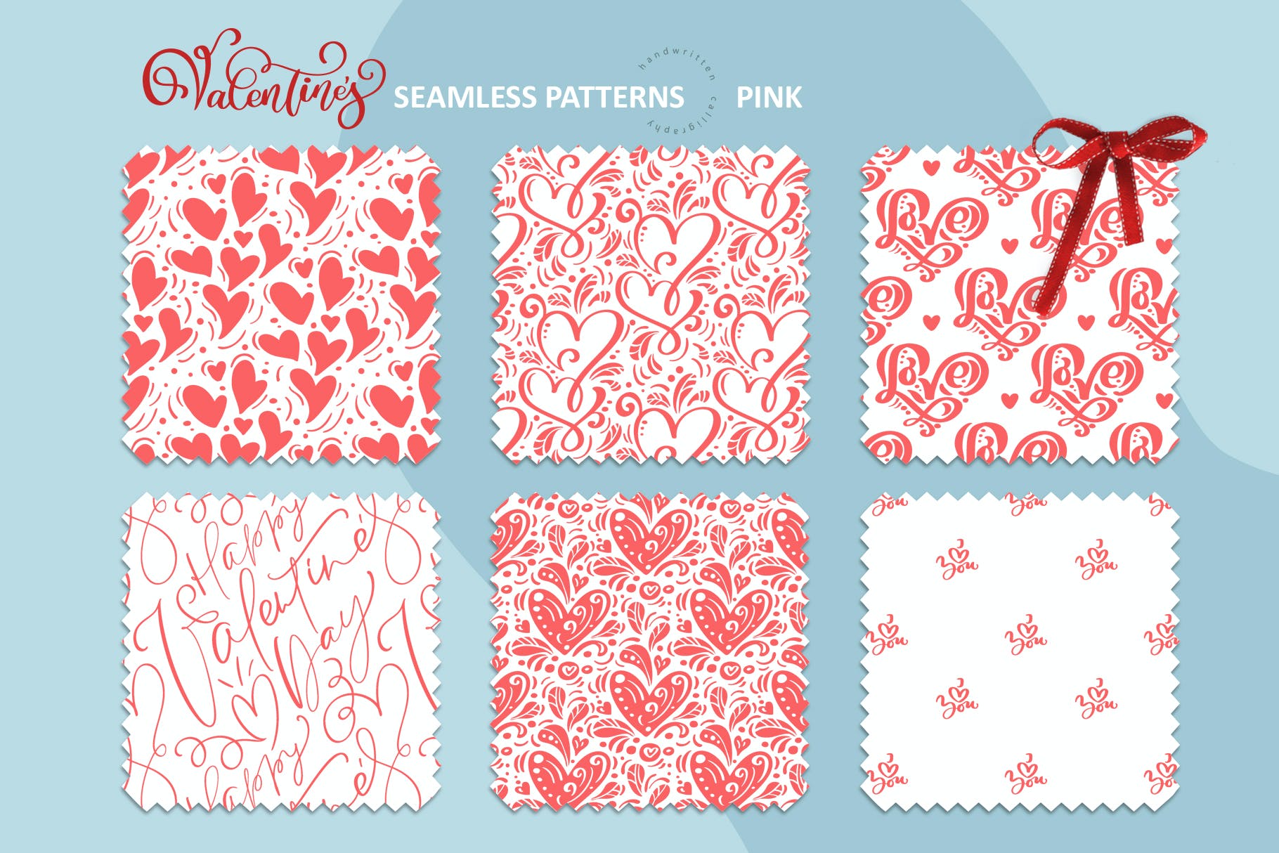 情人节爱心手绘无缝图案 Valentine`s Hand Drawn Seamless Patterns 图片素材 第11张
