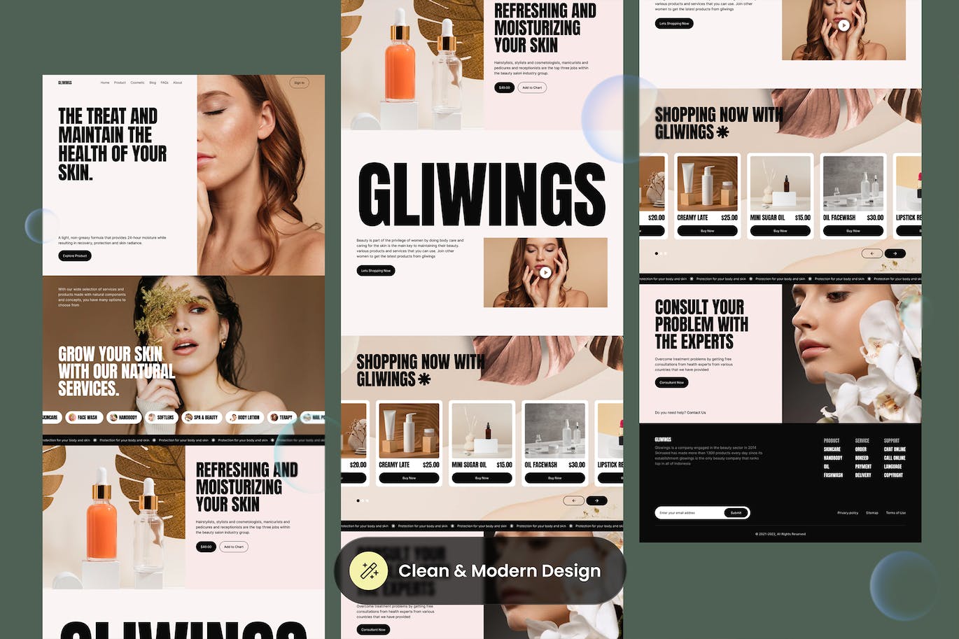 美容网站着陆页设计模板 Gliwings – Beauty Landing Page APP UI 第4张