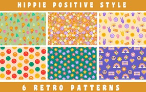 90年代复古嬉皮士无缝图案 Retro Hippie Seamless Patterns 90s