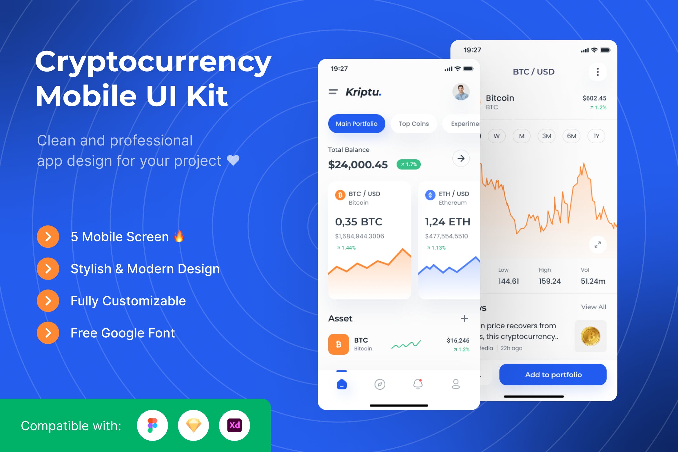 加密货币App移动应用UI套件模板 Cryptocurrency Mobile App UI Kits Template APP UI 第1张