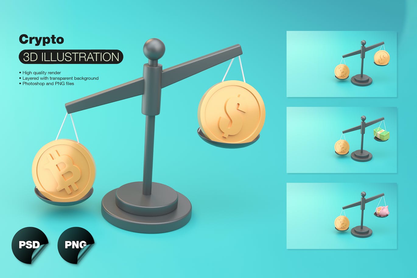 加密货币概念3D插画包 Set Crypto Concept 图片素材 第1张