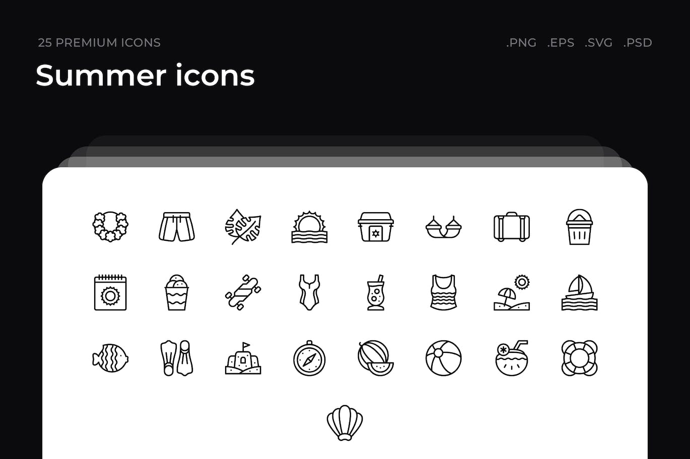 25枚夏天主题简约线条矢量图标 Summer icons 图标素材 第1张