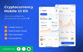 加密货币App移动应用UI套件模板 Cryptocurrency Mobile App UI Kits Template