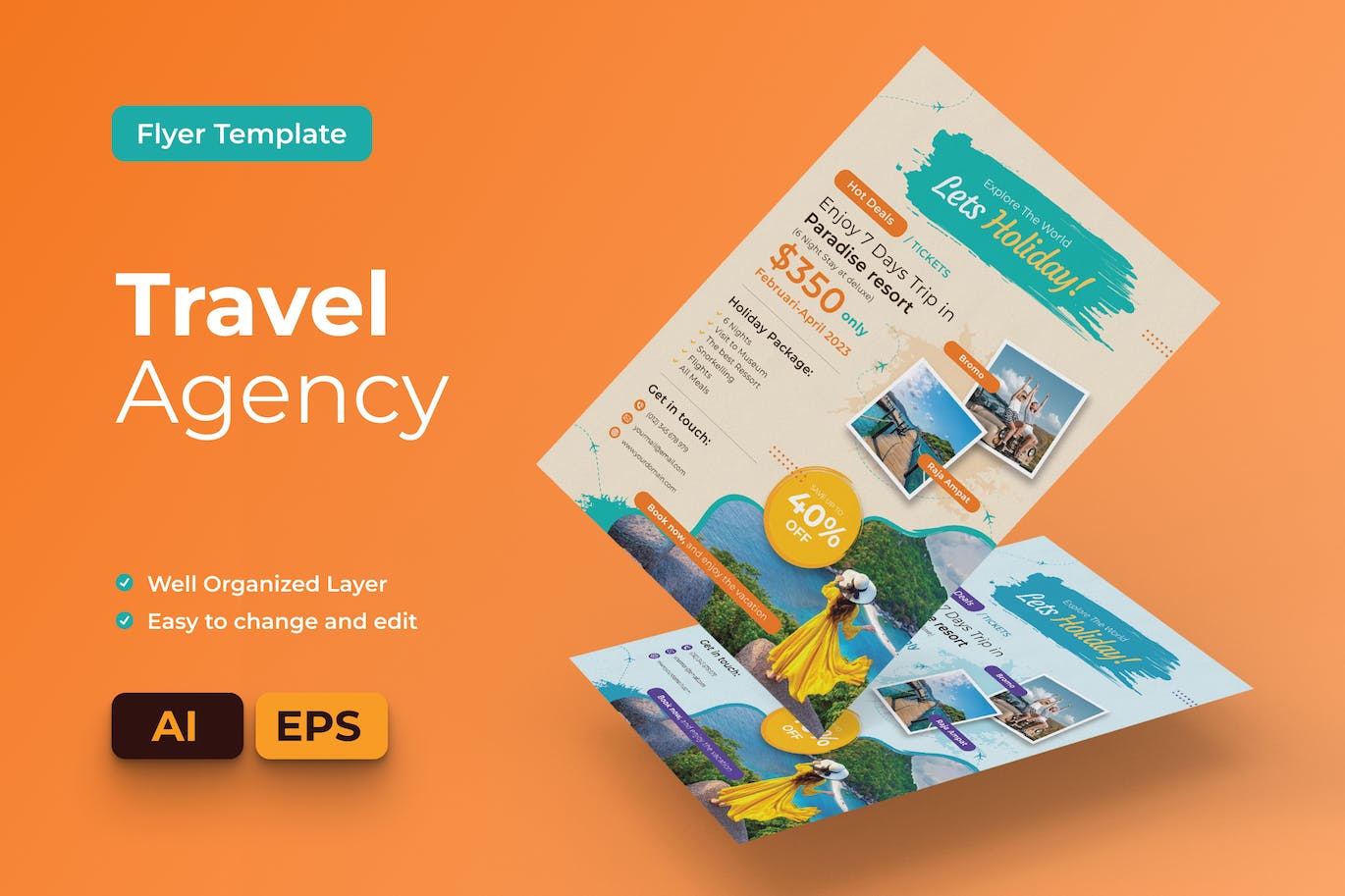 旅行社传单AI&EPS矢量模板 Travel Agency Flyer Ai & EPS Template 设计素材 第1张
