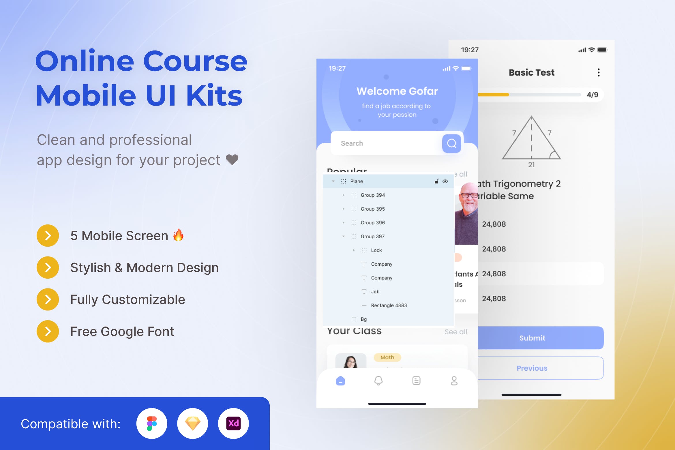 在线课程学习App移动应用UI套件模板 Online Course Study Mobile App UI Kits Template APP UI 第1张
