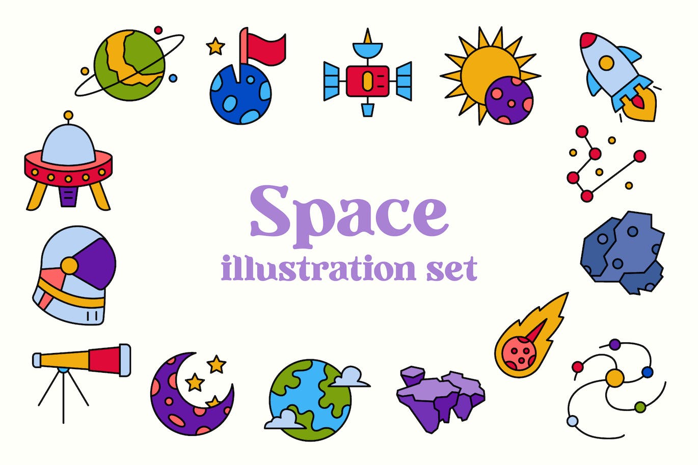 星际太空元素插画集 Space Illustration Set 图片素材 第1张