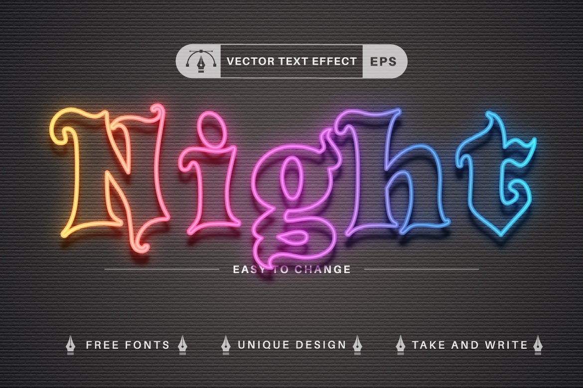 10种渐变彩虹矢量文字效果字体样式 Set 10 Rainbow Editable Text Effects, Font Styles 插件预设 第4张
