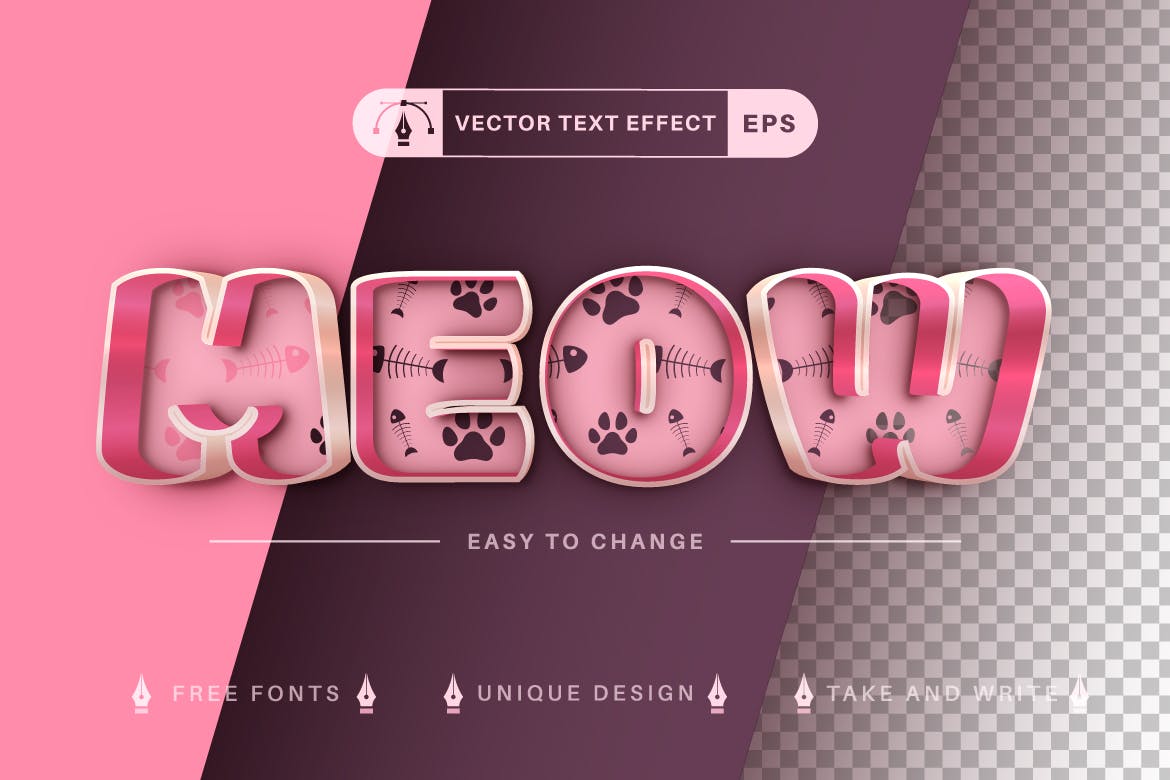 猫元素双色矢量文字效果字体样式 Cat Double Color Editable Text Effect, Font Style 插件预设 第4张