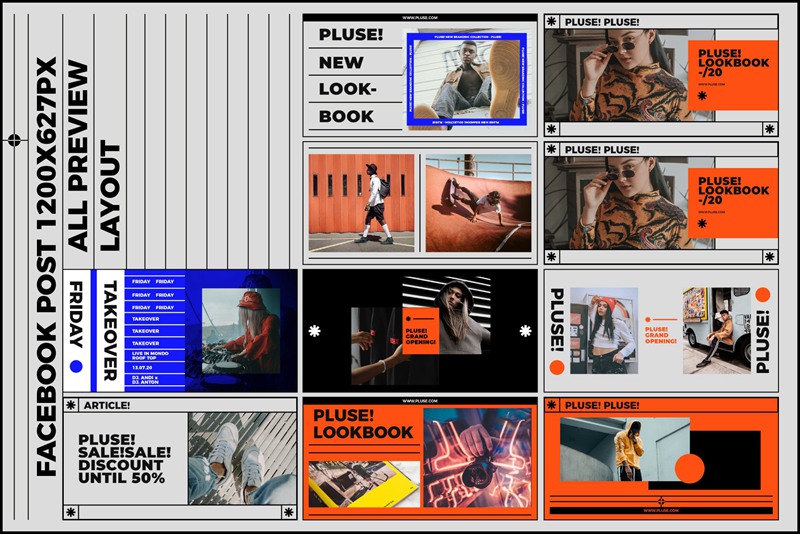 PLUSE! 大胆新潮现代抽象简约时髦错版文字社交媒体PSD模板 图片素材 第5张