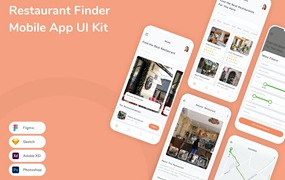 餐厅搜索移动应用UI设计套件 Restaurant Finder Mobile App UI Kit