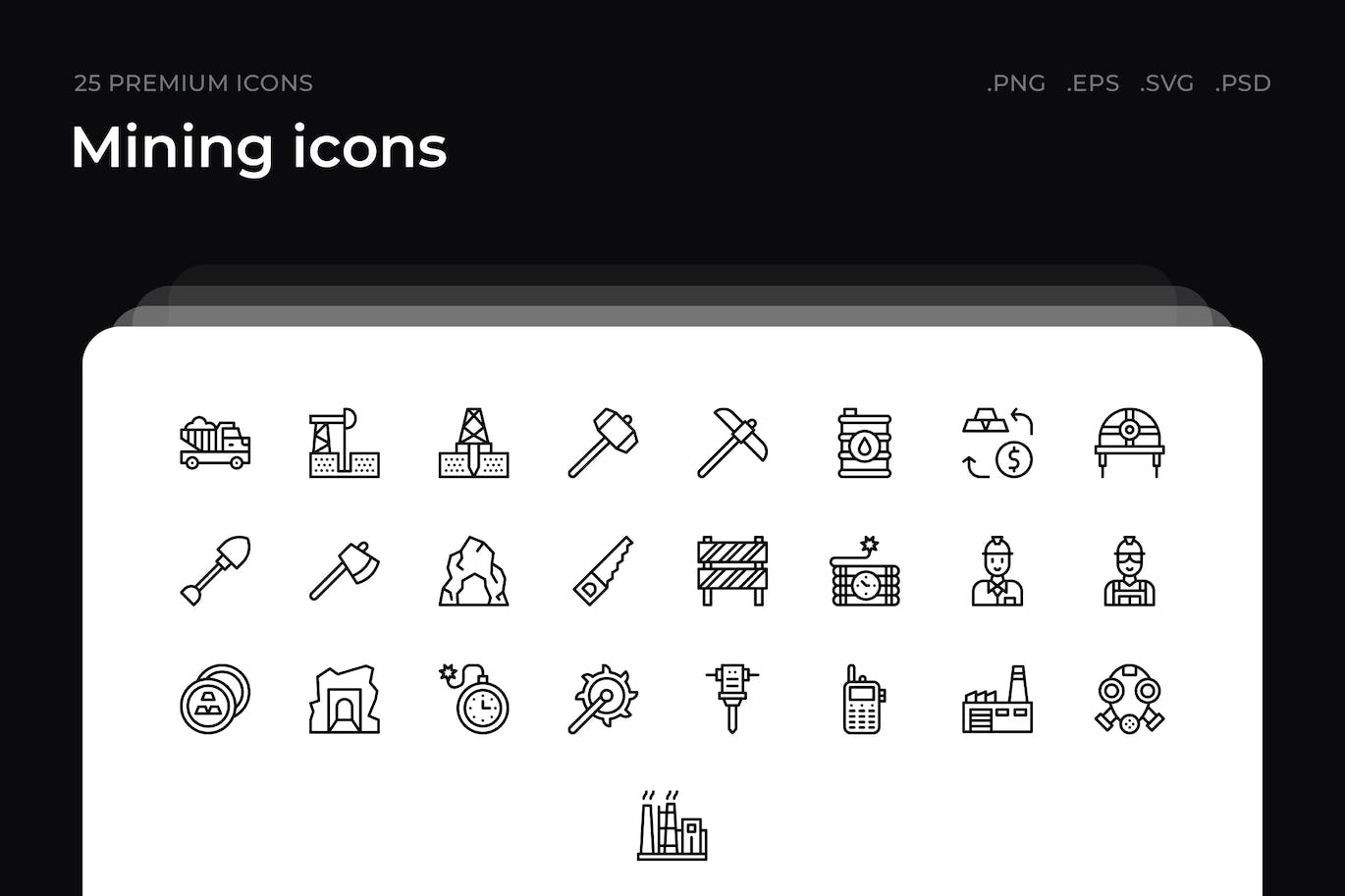 25枚采矿主题简约线条矢量图标 Mining icons 图标素材 第1张