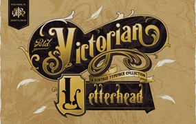 复古维多利亚版式设计衬线字体素材 Victorian Letterhead