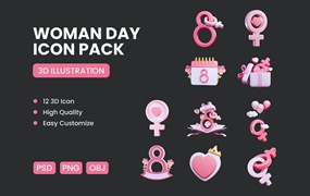 妇女节3D图标包 Woman Day 3D Icon Pack