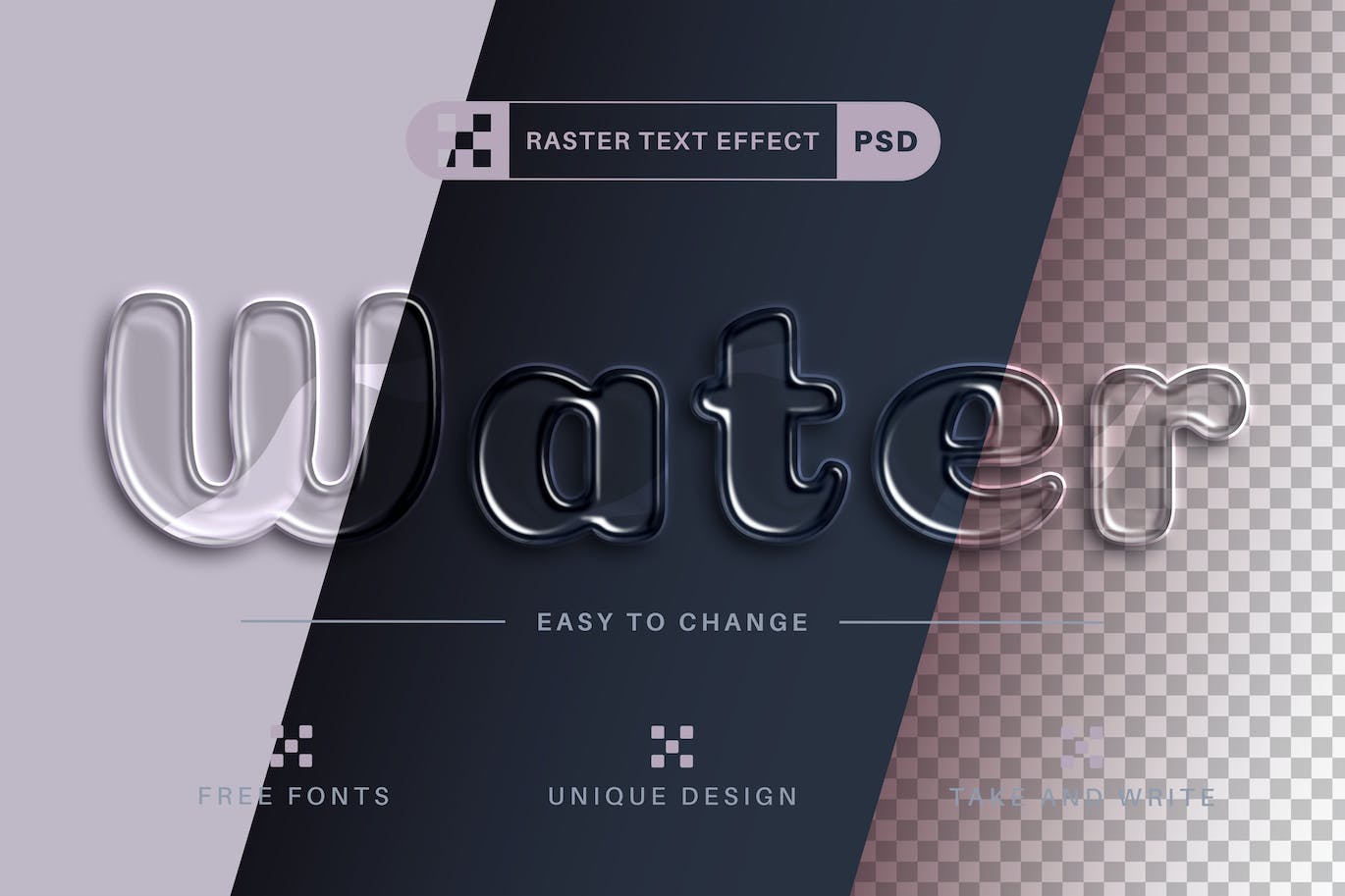 透明水状文字效果字体样式 PSD Water – Editable Text Effect, Font Style 插件预设 第1张