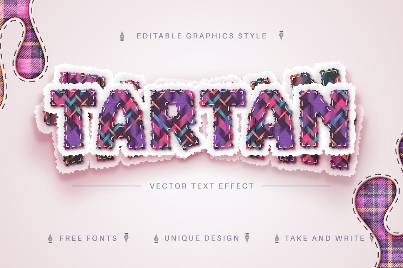 格纹纺织矢量文字效果字体样式 Tartan Textile – Editable Text Effect, Font Style 插件预设 第1张