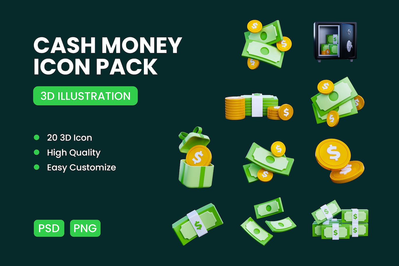 现金货币3D图标包 Cash Money 3D Icon Pack 图标素材 第1张