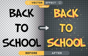 立体阴影矢量文字效果字体样式 Back To School – Editable Text Effect, Font Style