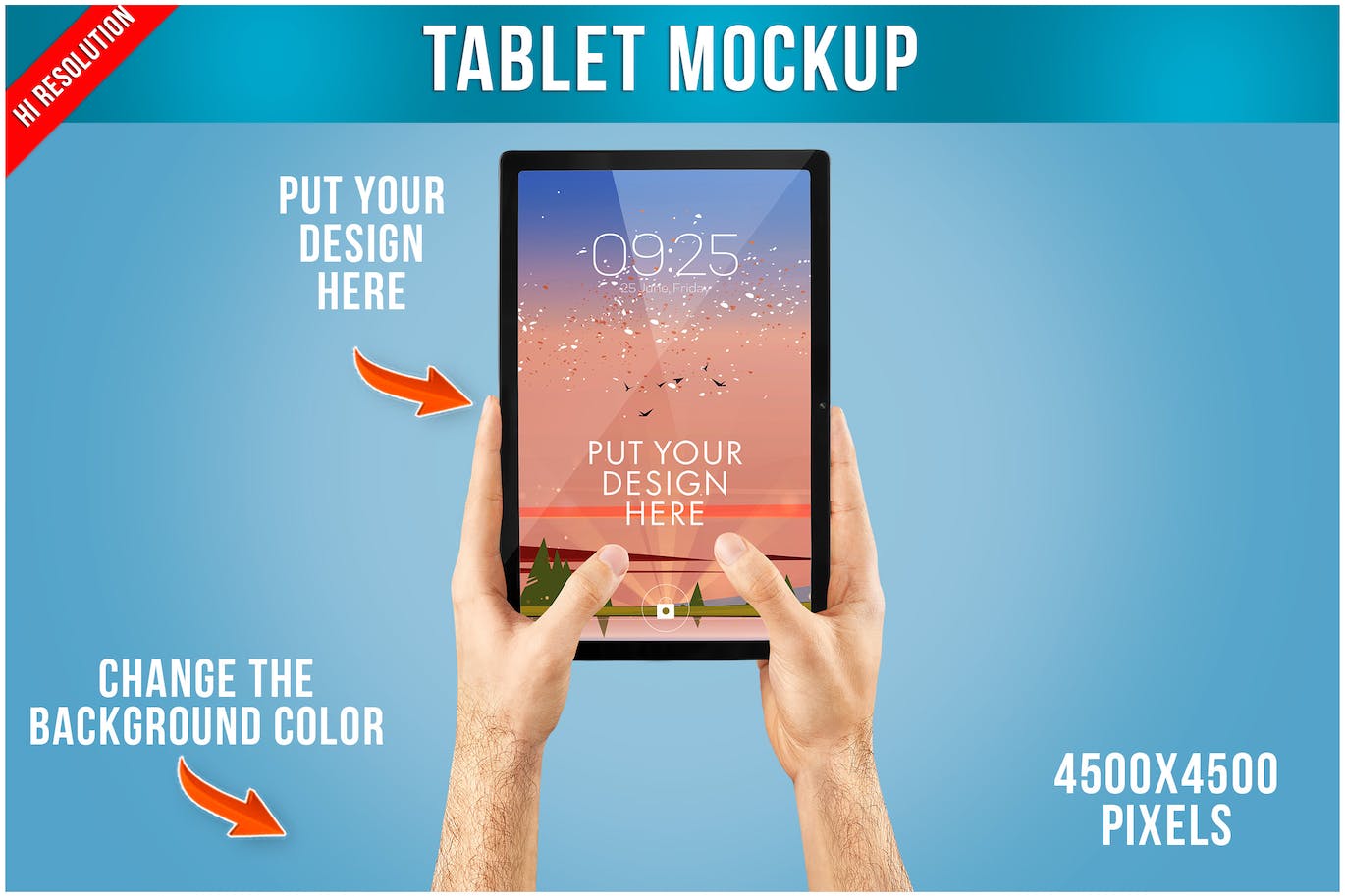 双手使用场景iPad平板电脑样机 Tablet Mockup in Hand Template 样机素材 第1张