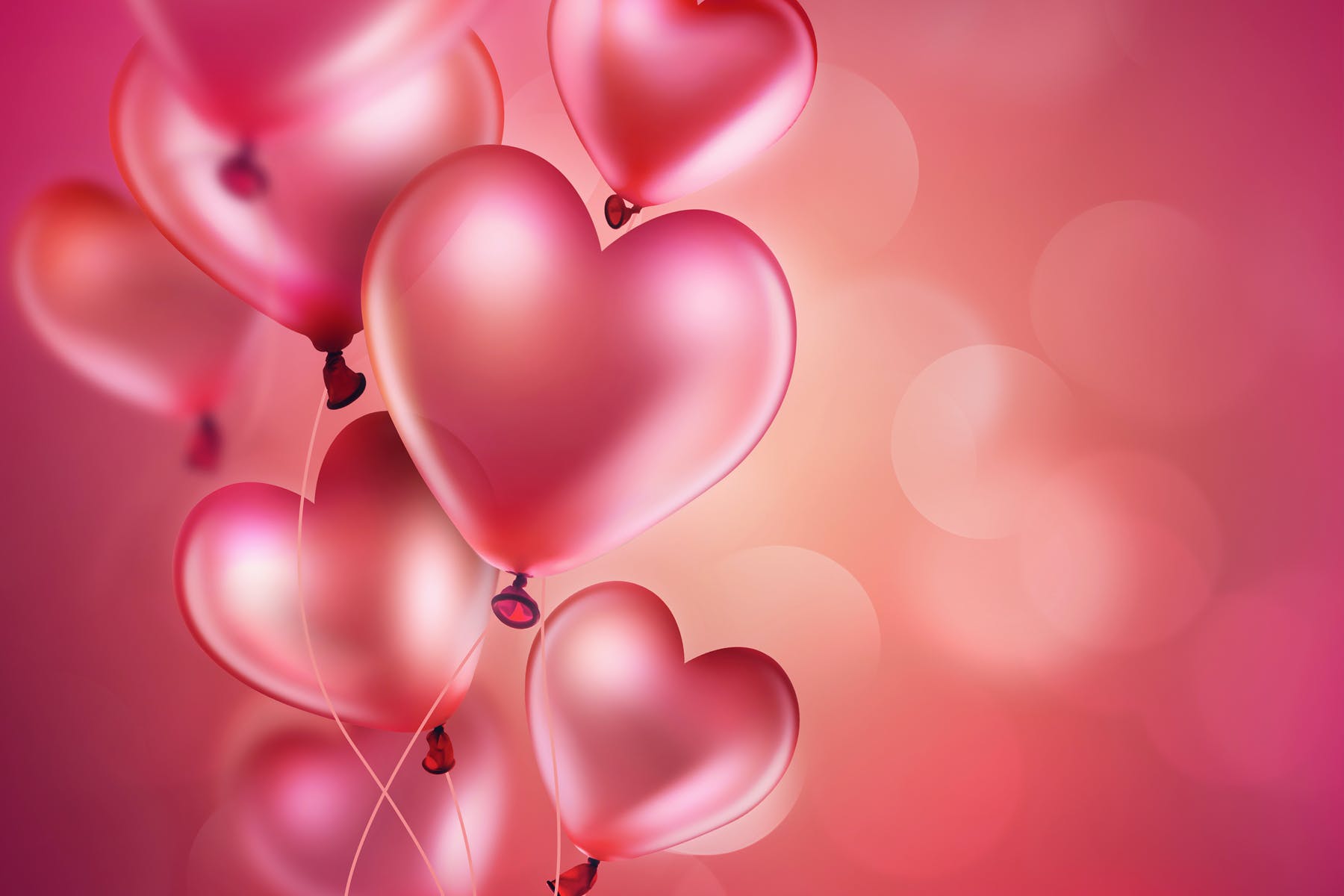 粉色爱心气球浪漫情人节背景 Romantic Background With Pink Balloons 图片素材 第1张