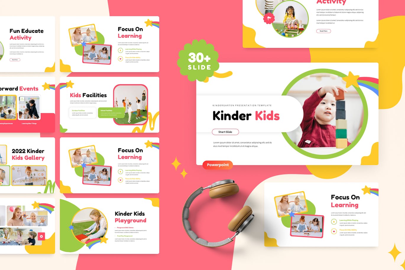 幼儿园和学前班PPT模板 Kinder Kids – Kindergarten & Preschool Powerpoint 幻灯图表 第1张