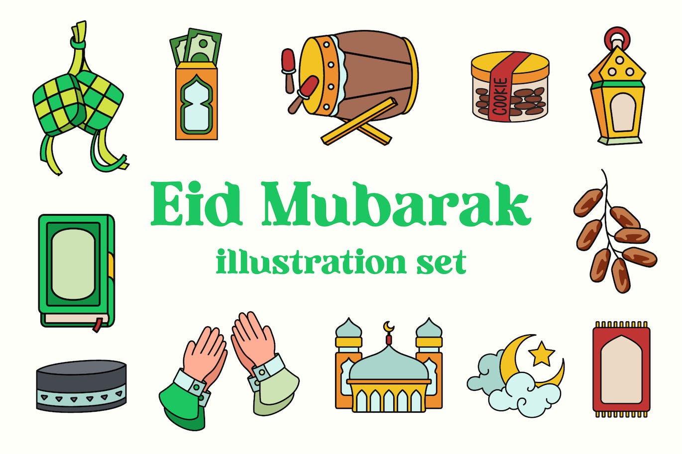开斋节元素插画集 Eid Mubarak Illustration Set 图片素材 第1张