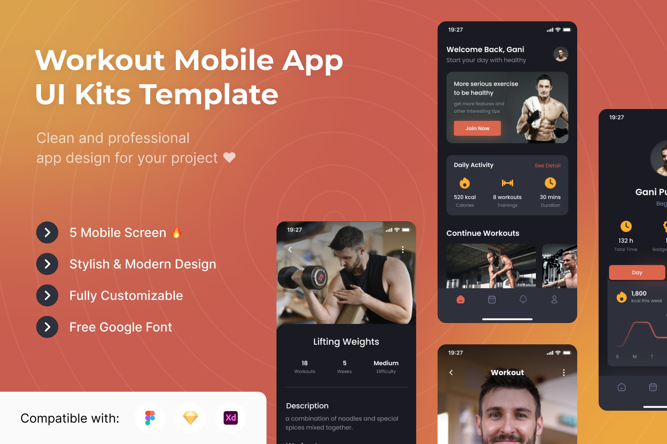 锻炼App移动应用UI套件模板 Workout Mobile App UI Kits Template APP UI 第1张
