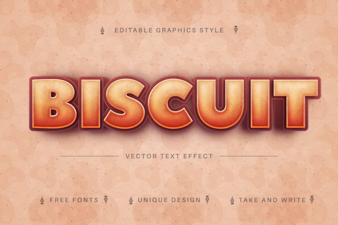 饼干色复古矢量文字效果字体样式 Biscuit – Editable Text Effect, Font Style 插件预设 第3张