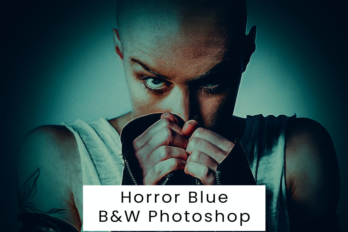 恐怖蓝黑白效果照片处理PS动作 Horror Blue B&W Photoshop Action 插件预设 第1张