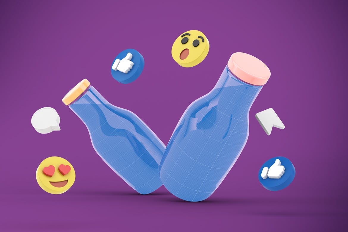 社交表情符号饮料瓶包装展示样机图 Drink Bottle Social Media 样机素材 第3张