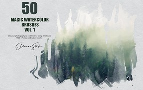 50个魔法水彩ps笔刷v1 50 Magic Watercolor Brushes – Vol. 1
