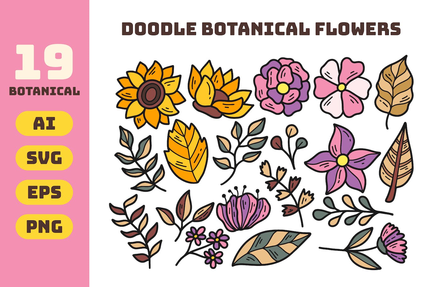 涂鸦系列植物图标素材 Doodle Botanical Collection APP UI 第1张