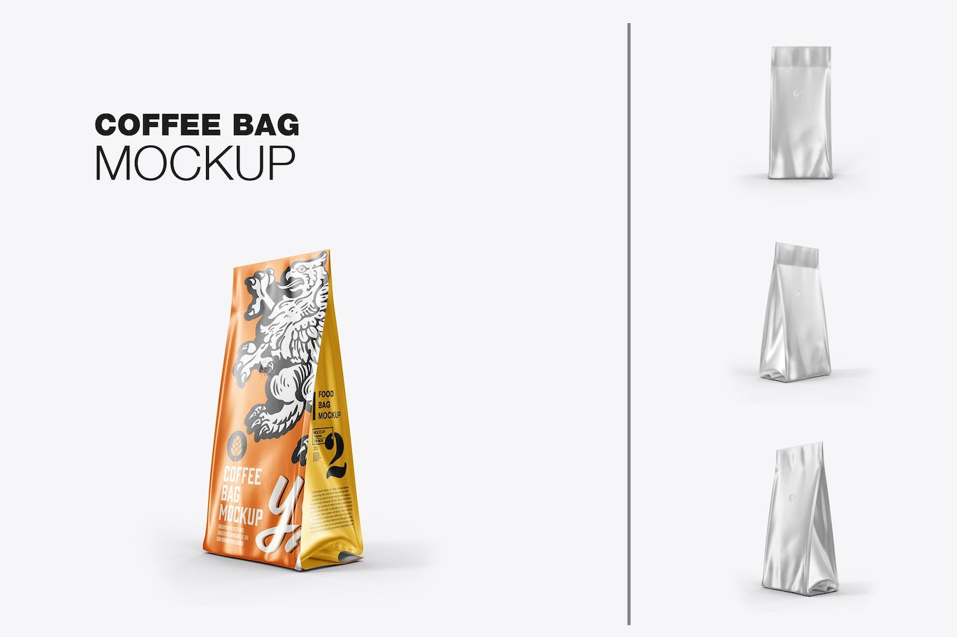 金属纸咖啡袋包装展示样机图 Set Metallic Paper Coffee Bag Mockup 样机素材 第1张