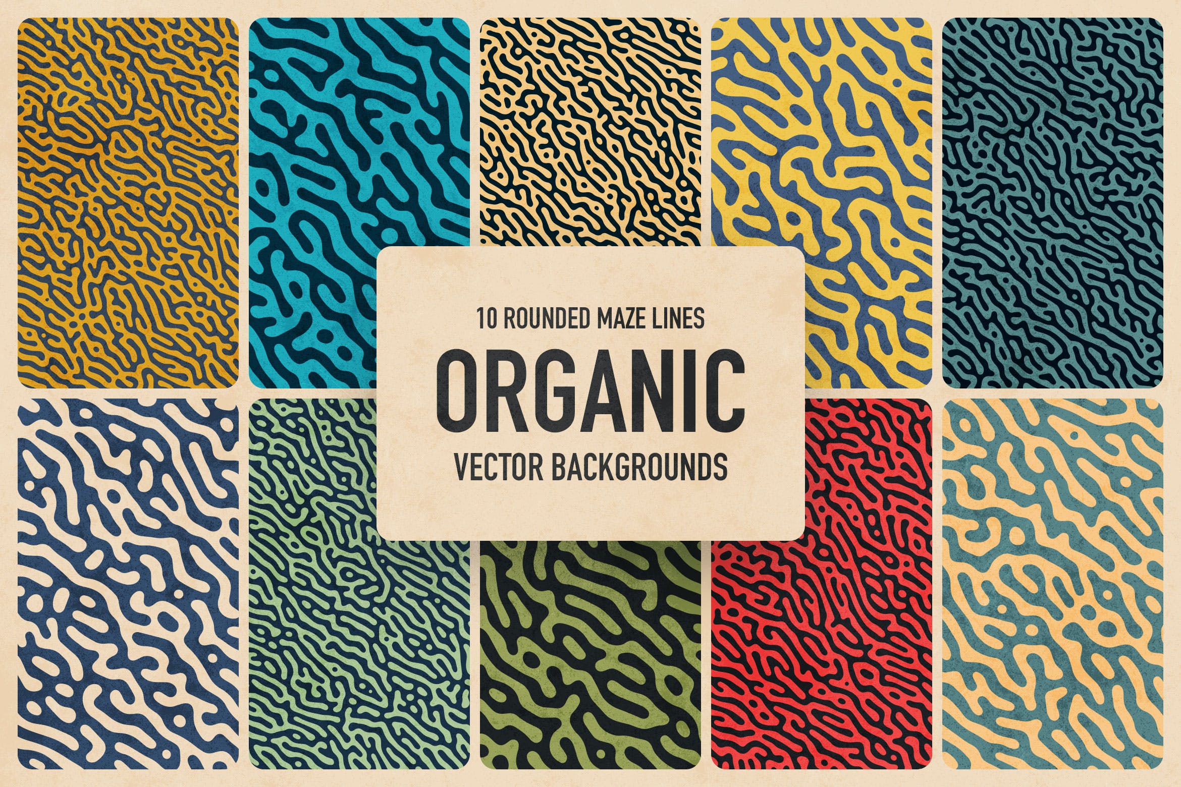圆形彩色迷宫线条矢量背景 Organic Rounded Maze Lines Vector Backgrounds 图片素材 第1张