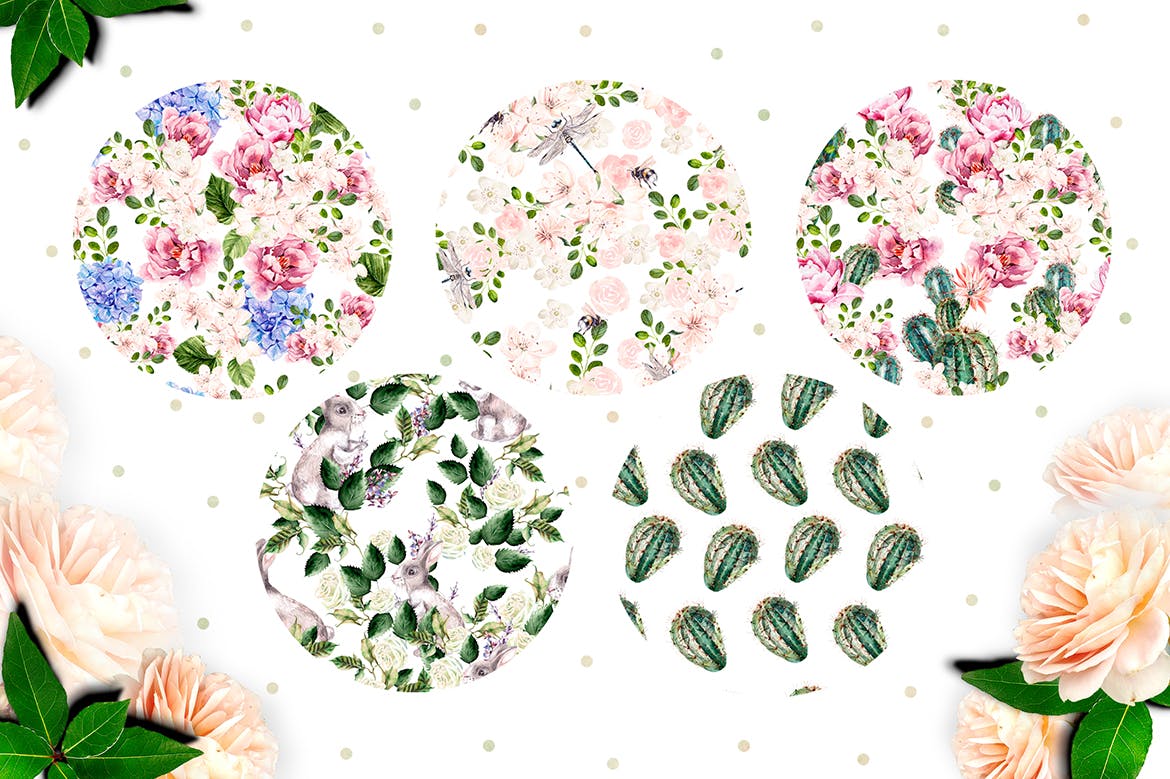12个水彩花朵图案素材 12 Watercolor Patterns 图片素材 第3张
