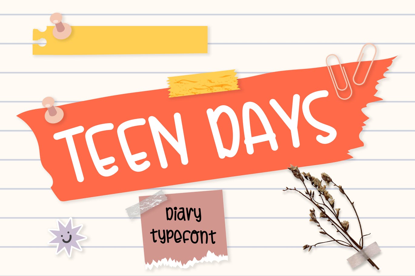 右倾斜个性衬线字体素材 Teen Days – Girly Kids Font 设计素材 第1张