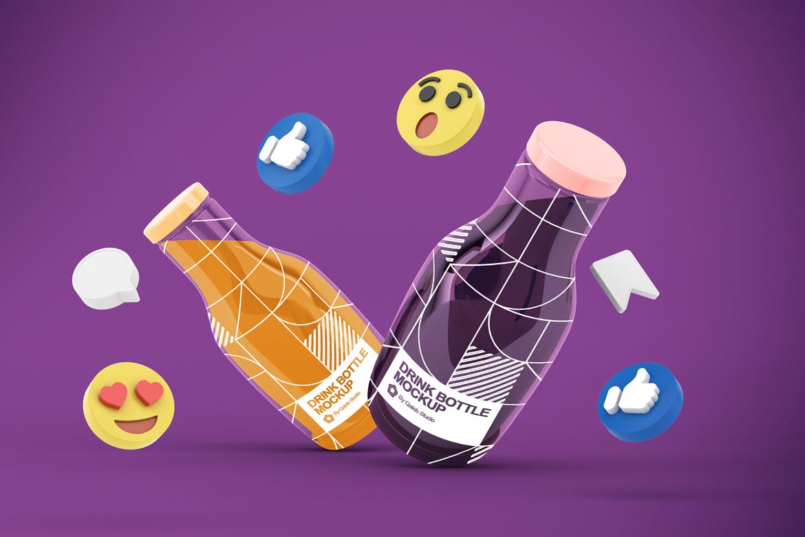 社交表情符号饮料瓶包装展示样机图 Drink Bottle Social Media 样机素材 第2张