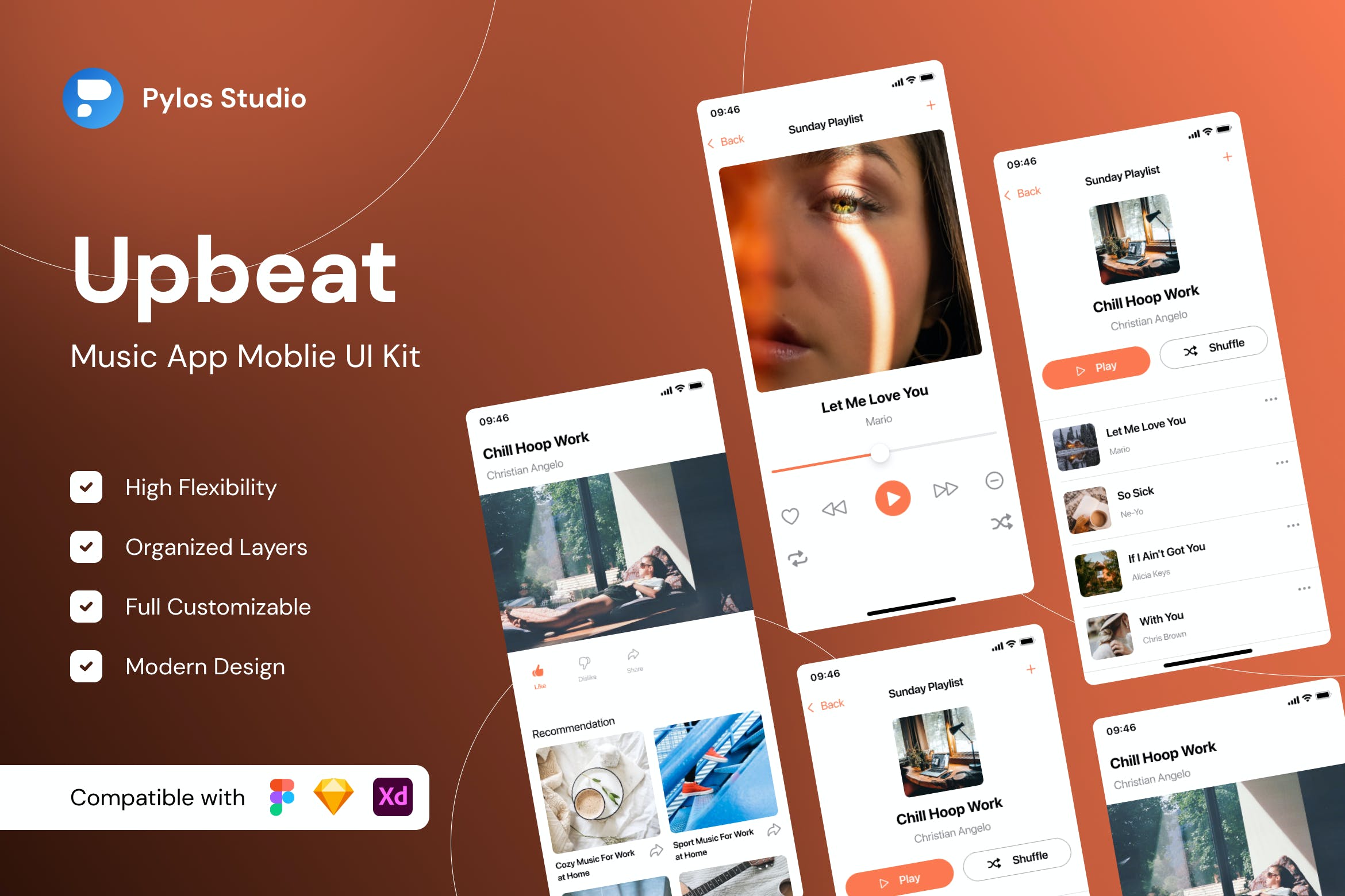 音乐平台App应用程序界面设计UI套件 Upbeat – Music Mobile App UI Kits APP UI 第1张